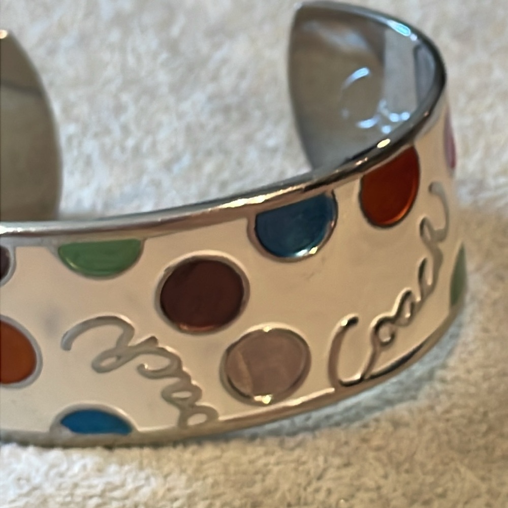 Coach Multicolor Polka Dot Bracelet 925 Solid Sterling Silver Rare Cuff 6-8”